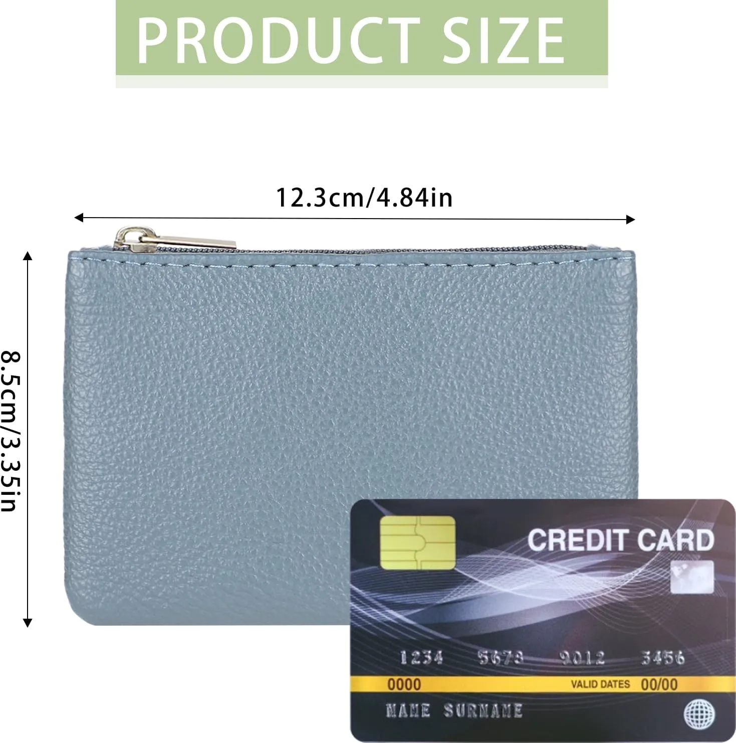 2 Pack Portable PU Leather Mini Coin Purse with Zipper for Women - Credit Card, Folded Bills, ID, Key, Headset, Lipstick (Blue & Green)