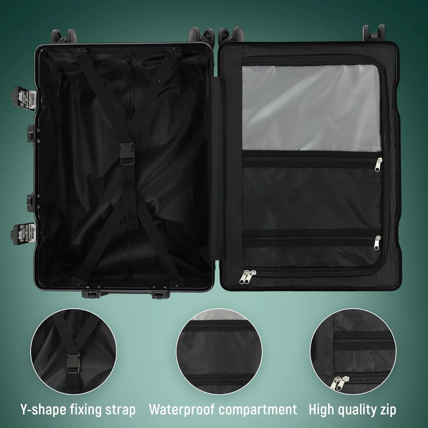 20inch Carry On Luggage 22x14x9 Airline Approved, Zipperless Luggage Carry On TSA Approved Hard Shell Suitcases, Lightweight Carry On Suitcases with Aluminum Frame, Black