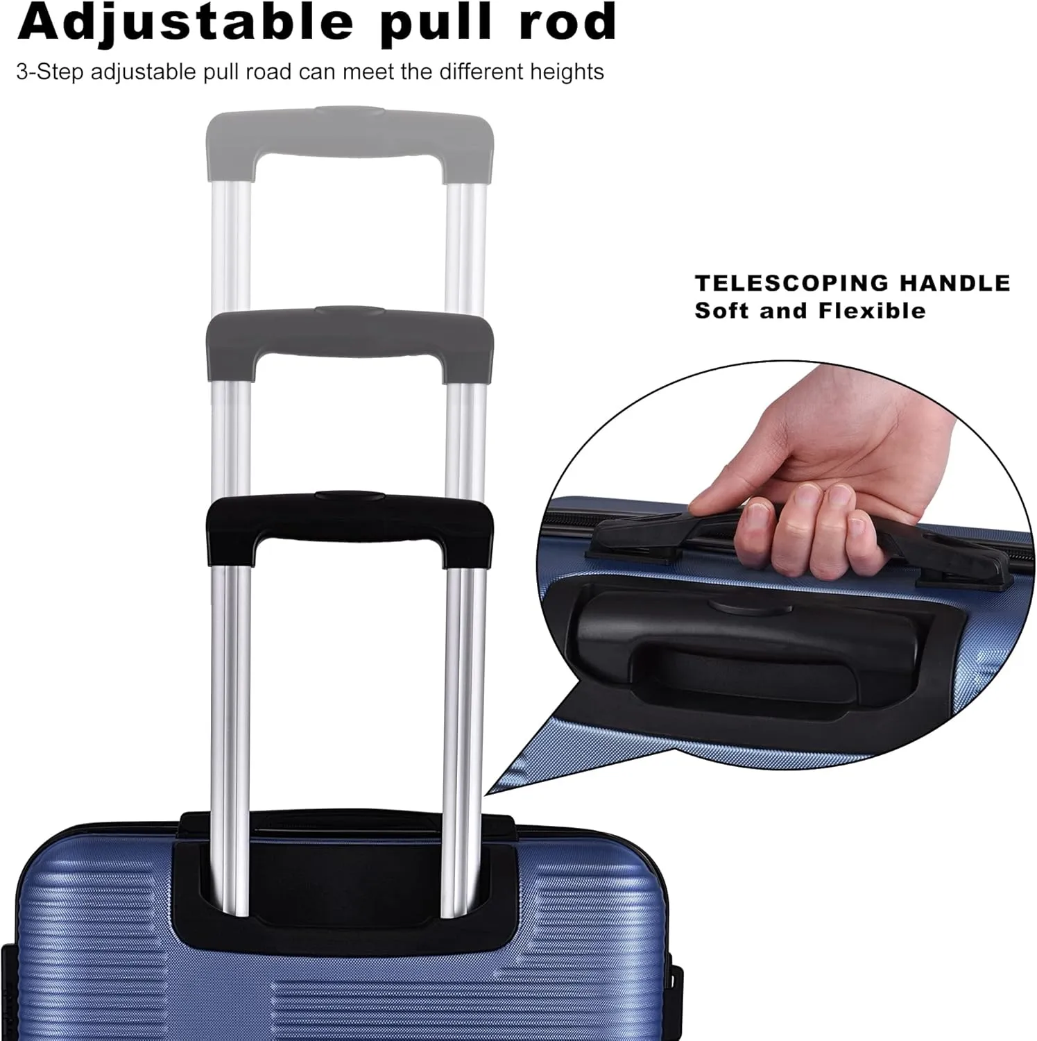 3 Piece Luggage with TSA Lock ABS, Durable Luggage Set, Lightweight Suitcase with Hooks, Spinner Wheels Cross Stripe Luggage Sets 20in/24in/28in (Dark Blue)