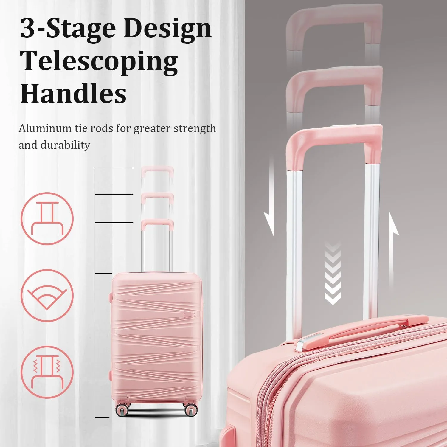 4-Piece Expandable Hardshell Luggage Set with TSA Lock (14/20/24/28) - Lightweight PP Suitcases, 360 Silent Spinner Wheels and Durable 100LB Handle for Air Travel (Pink)