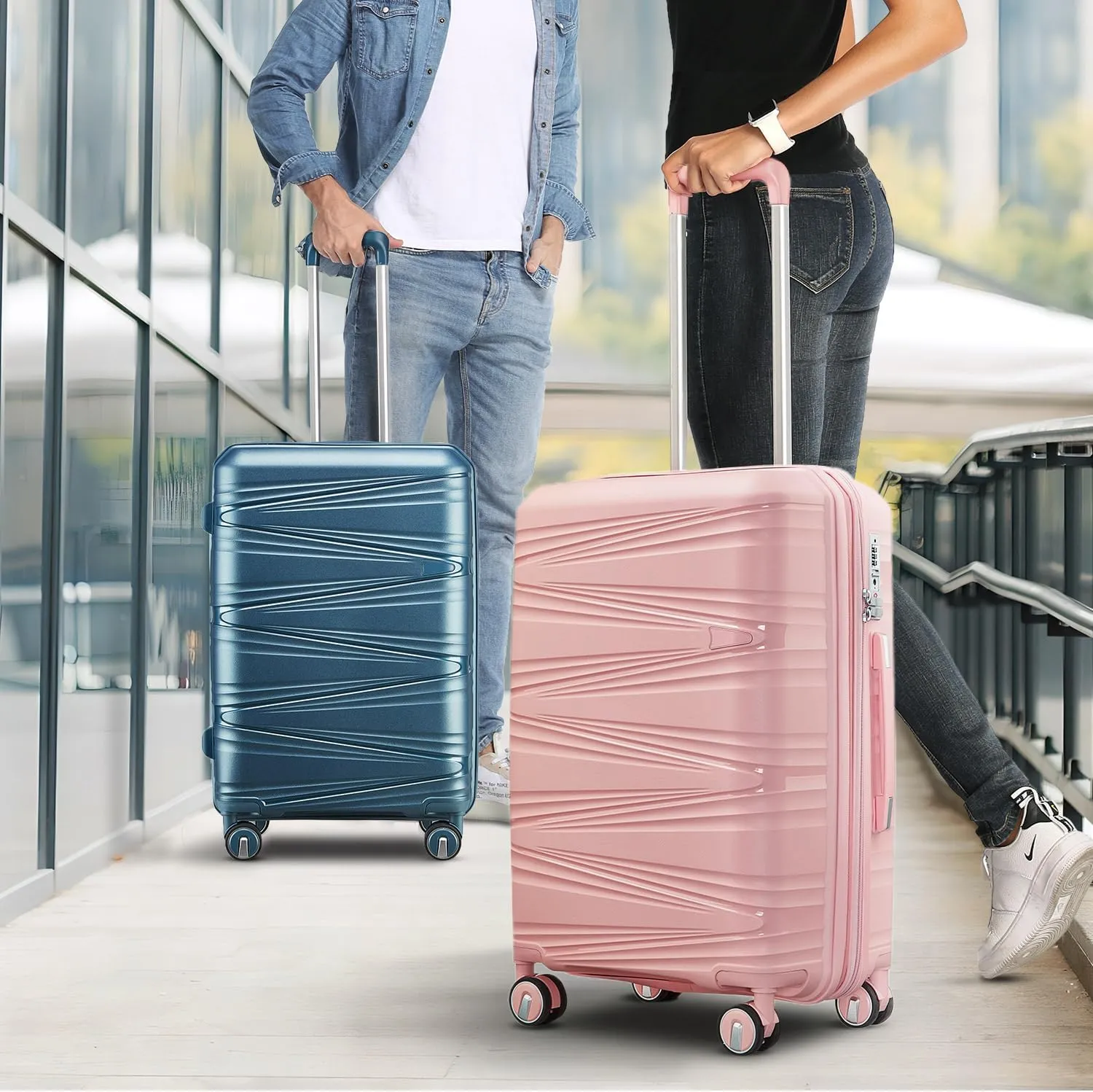4-Piece Expandable Hardshell Luggage Set with TSA Lock (14/20/24/28) - Lightweight PP Suitcases, 360 Silent Spinner Wheels and Durable 100LB Handle for Air Travel (Pink)