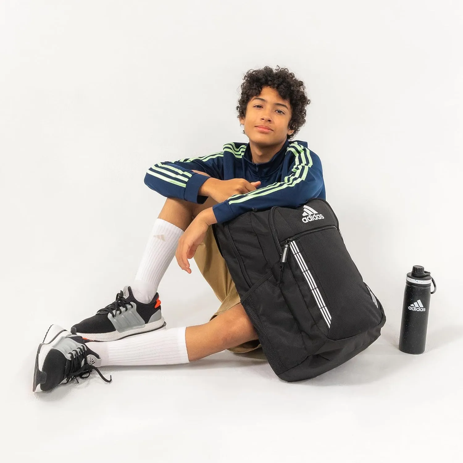 adidas Excel Laptop Durable Large Athletic Gym Backpack Bag, Black/White, One Size
