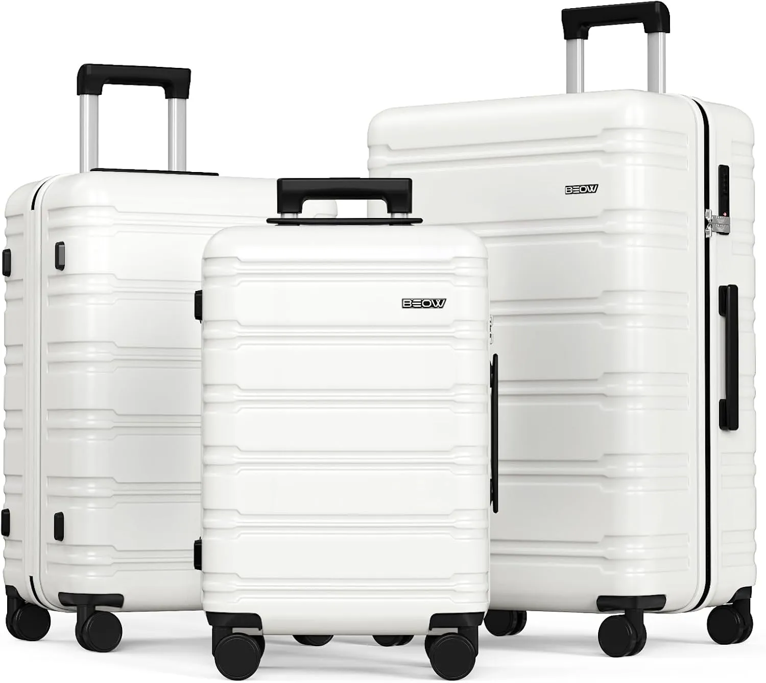 BEOW 3 Piece Luggage Sets With Spinner Wheels TSA Lock Expandable Durable Polycarbonate Hardside Lightweight Suitcase For Men Women Zipper Travel Luggage Set 3 Pcs 20/24/28Inch Beige