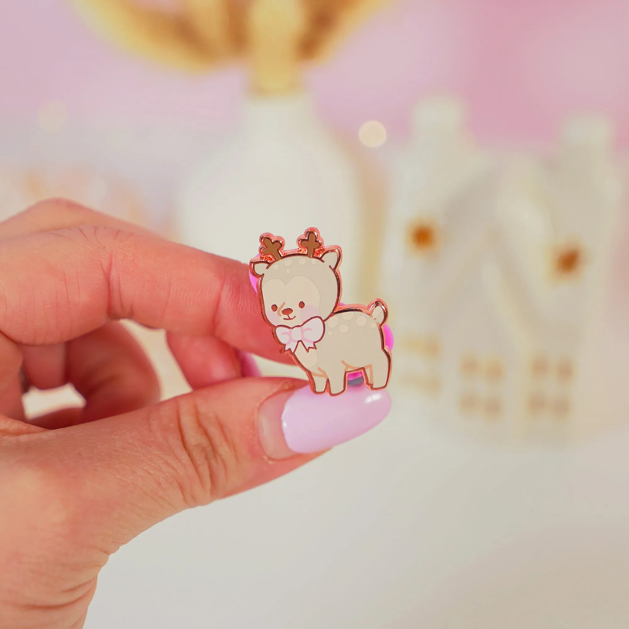 Cinnamon Pink Coquette Enamel Pin | Kawaii Aesthetic Reindeer Lapel Pin & Pastel Accessory