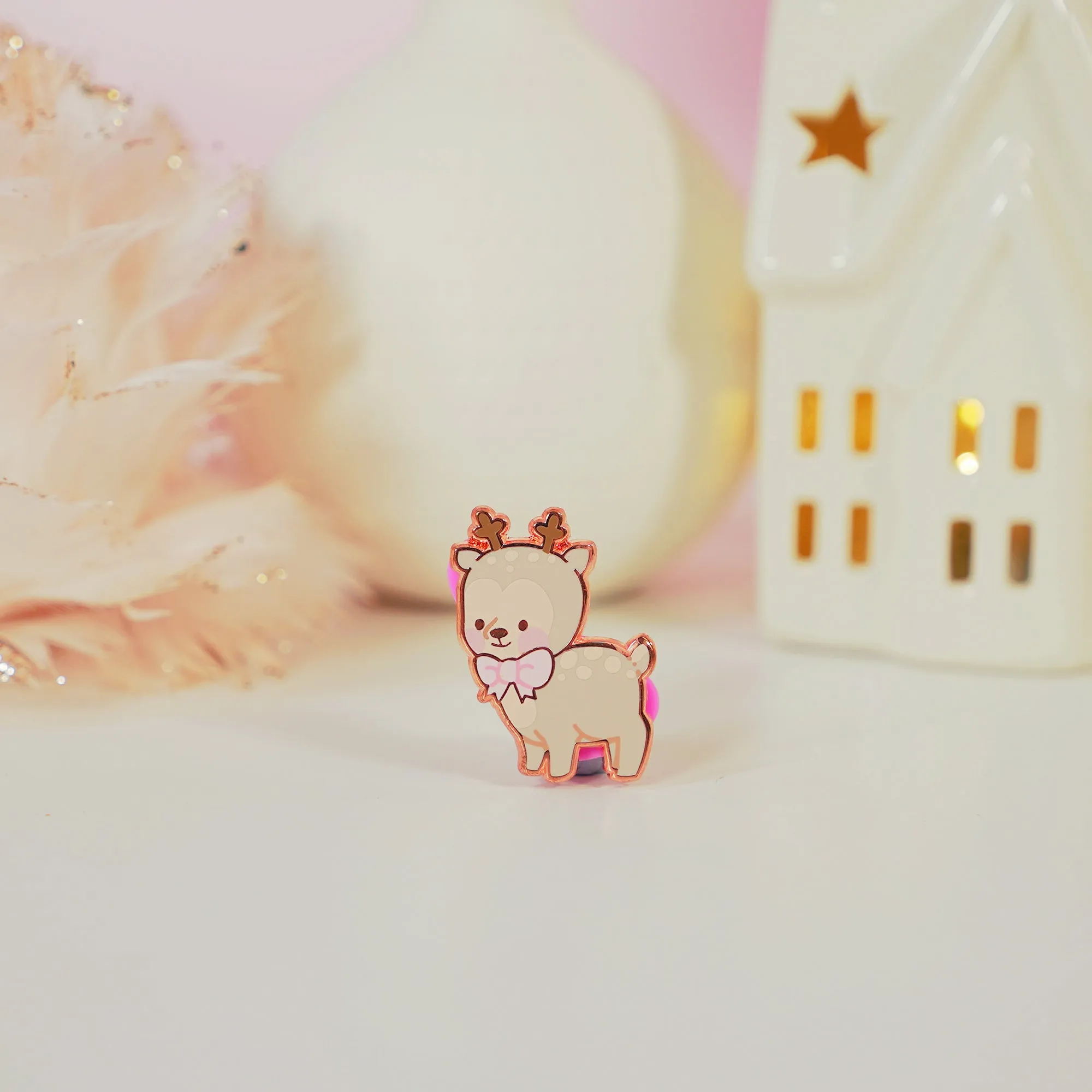 Cinnamon Pink Coquette Enamel Pin | Kawaii Aesthetic Reindeer Lapel Pin & Pastel Accessory