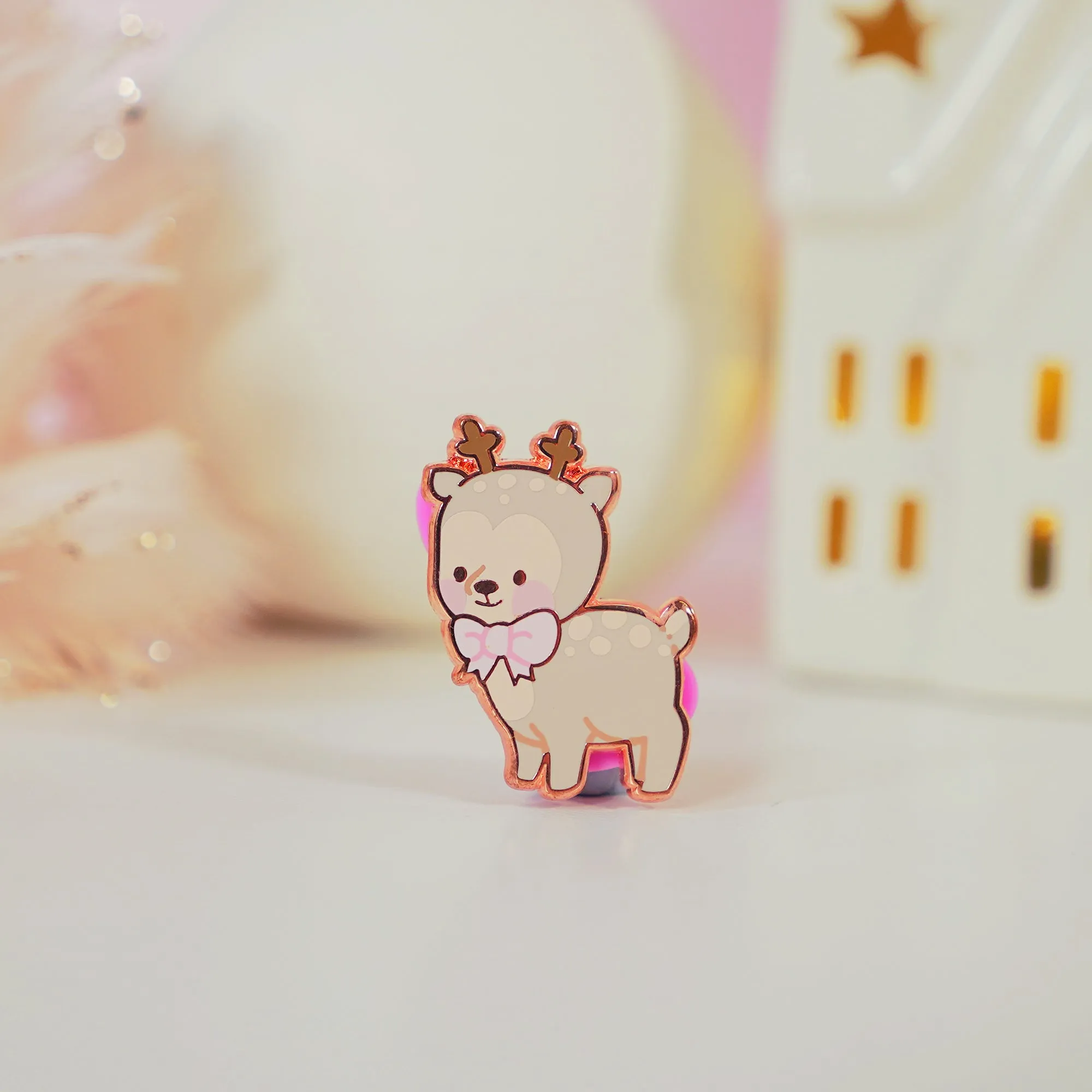 Cinnamon Pink Coquette Enamel Pin | Kawaii Aesthetic Reindeer Lapel Pin & Pastel Accessory