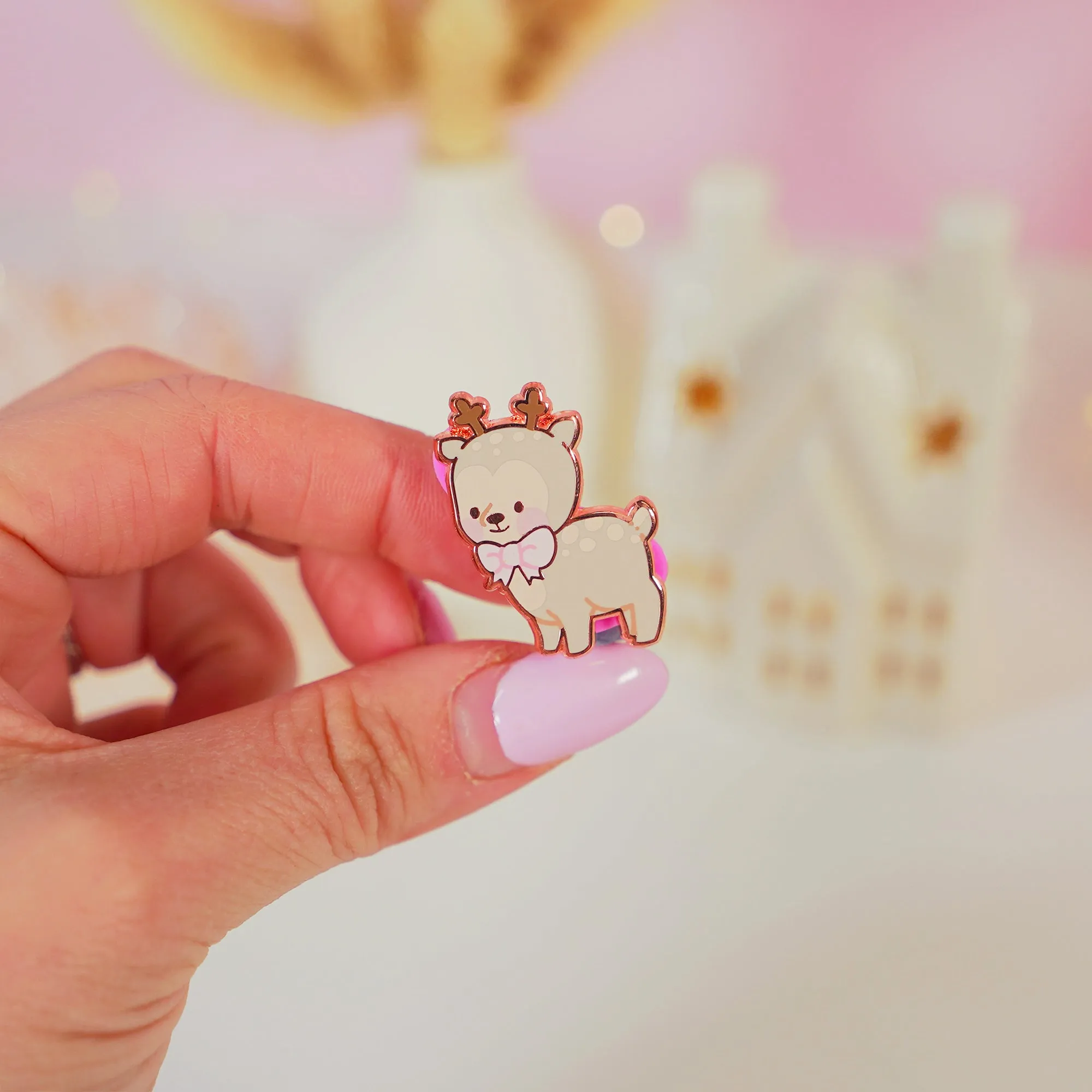 Cinnamon Pink Coquette Enamel Pin | Kawaii Aesthetic Reindeer Lapel Pin & Pastel Accessory