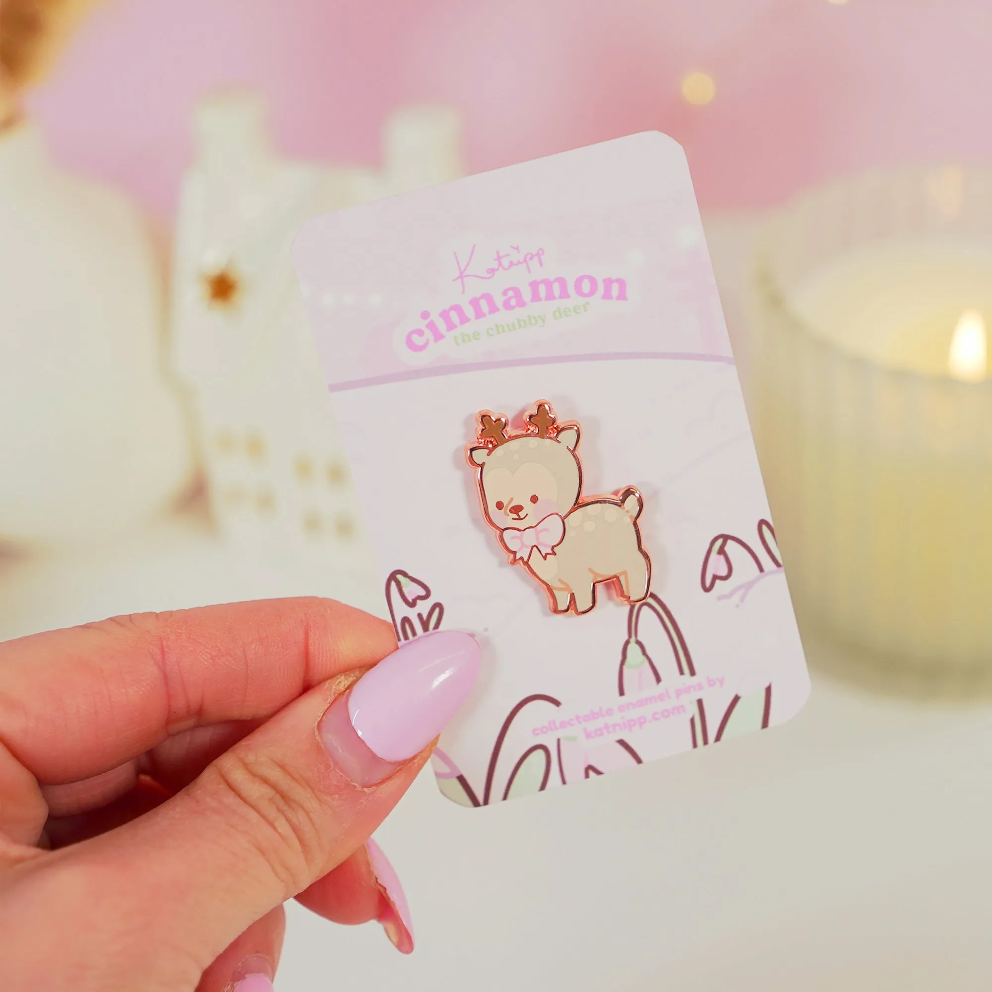 Cinnamon Pink Coquette Enamel Pin | Kawaii Aesthetic Reindeer Lapel Pin & Pastel Accessory