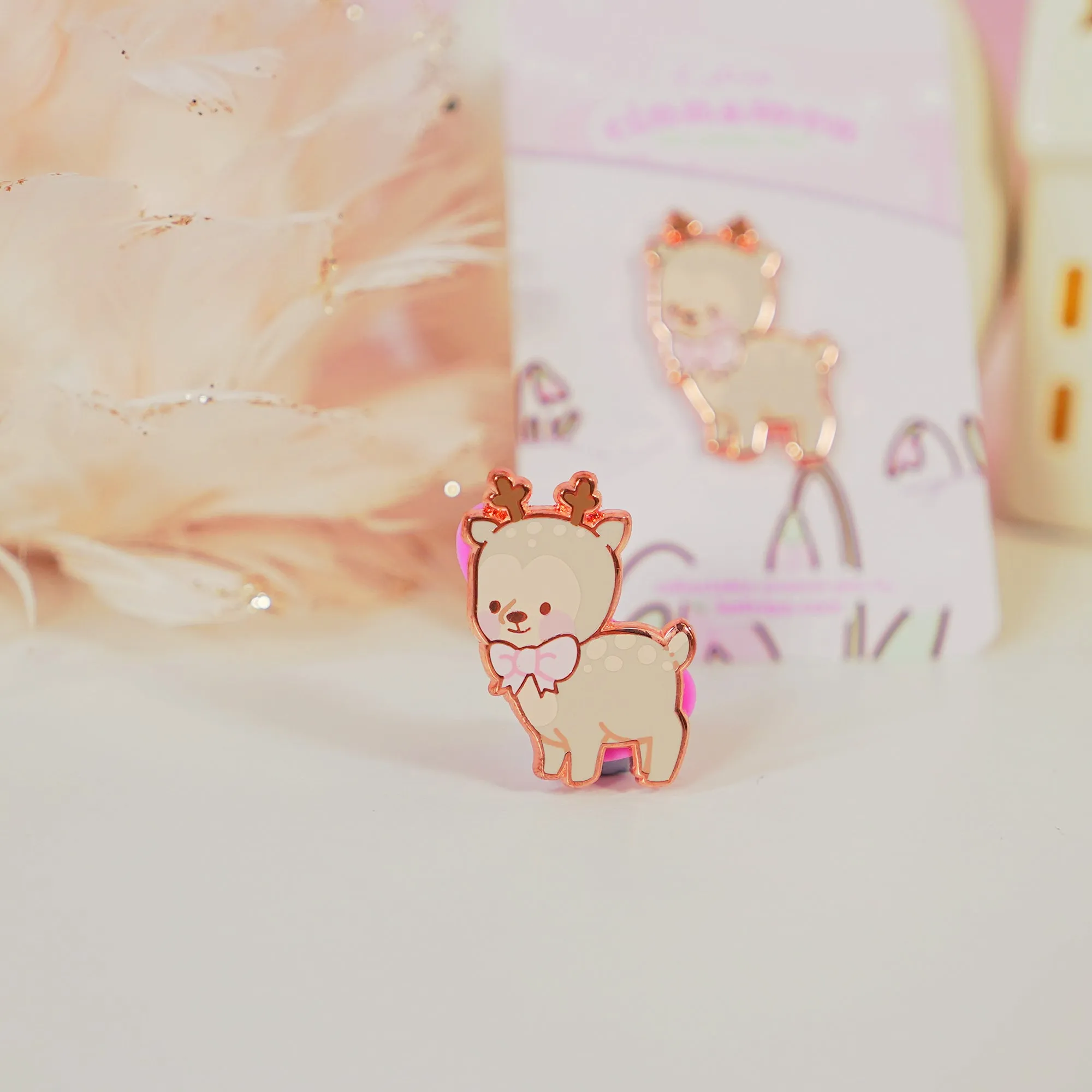Cinnamon Pink Coquette Enamel Pin | Kawaii Aesthetic Reindeer Lapel Pin & Pastel Accessory