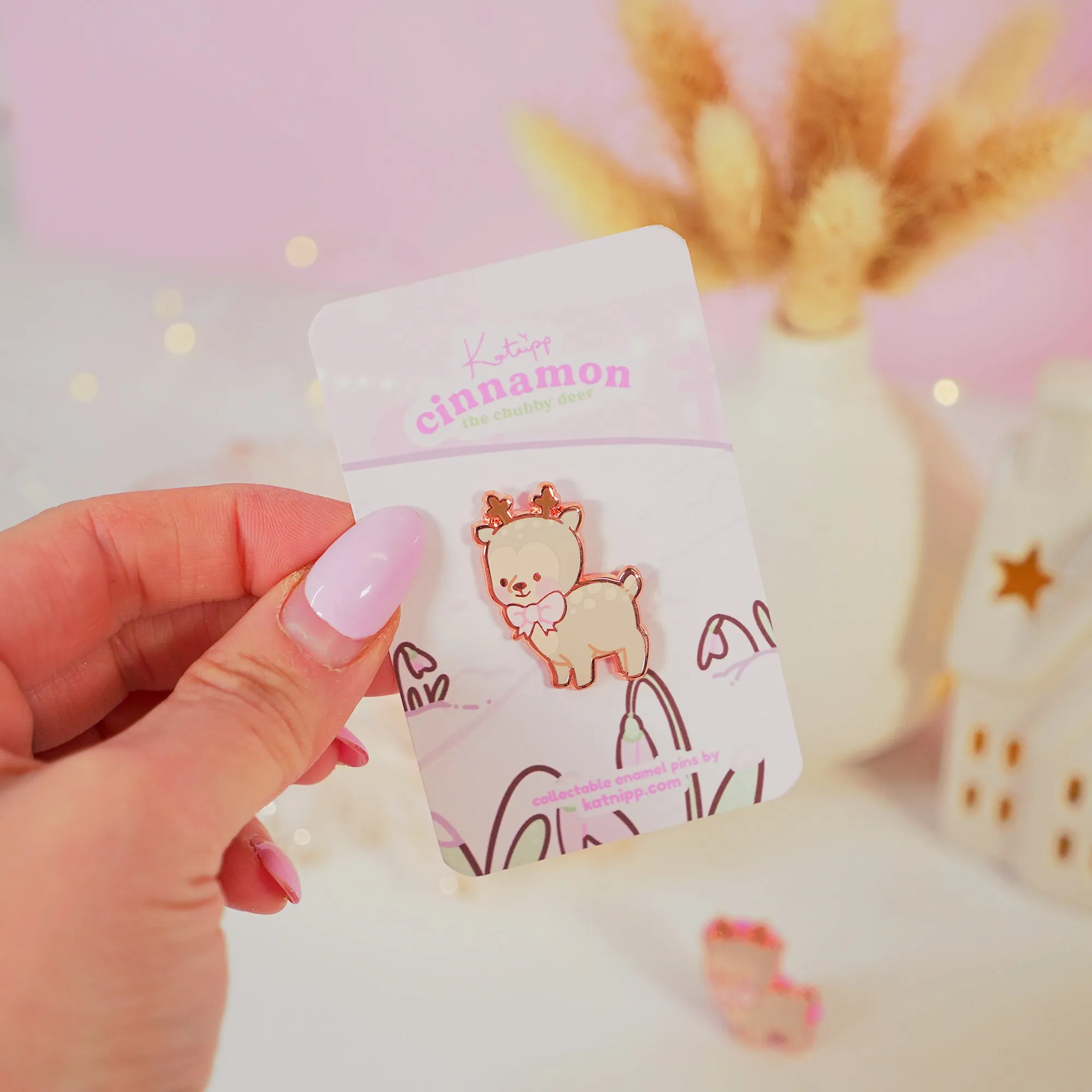 Cinnamon Pink Coquette Enamel Pin | Kawaii Aesthetic Reindeer Lapel Pin & Pastel Accessory
