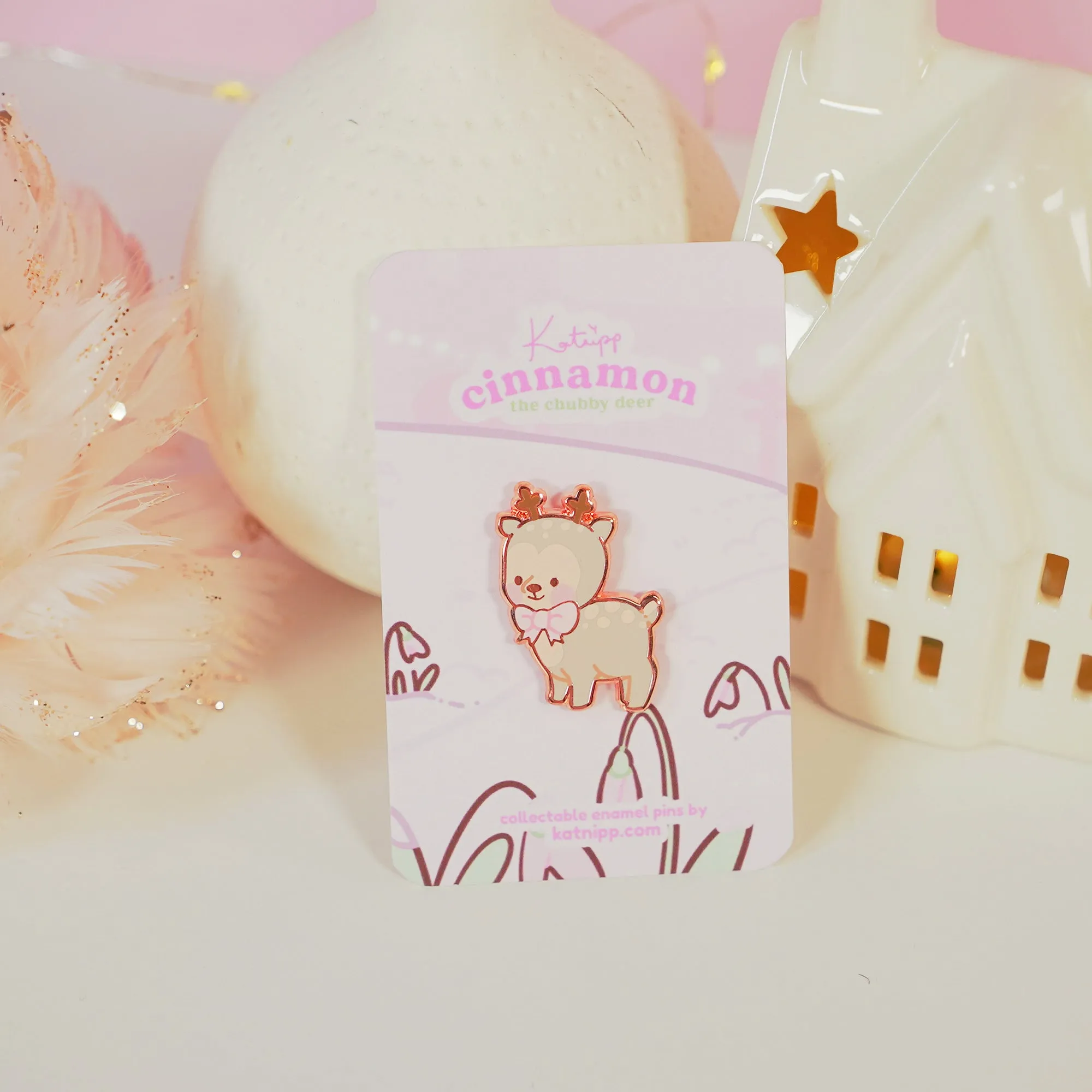 Cinnamon Pink Coquette Enamel Pin | Kawaii Aesthetic Reindeer Lapel Pin & Pastel Accessory