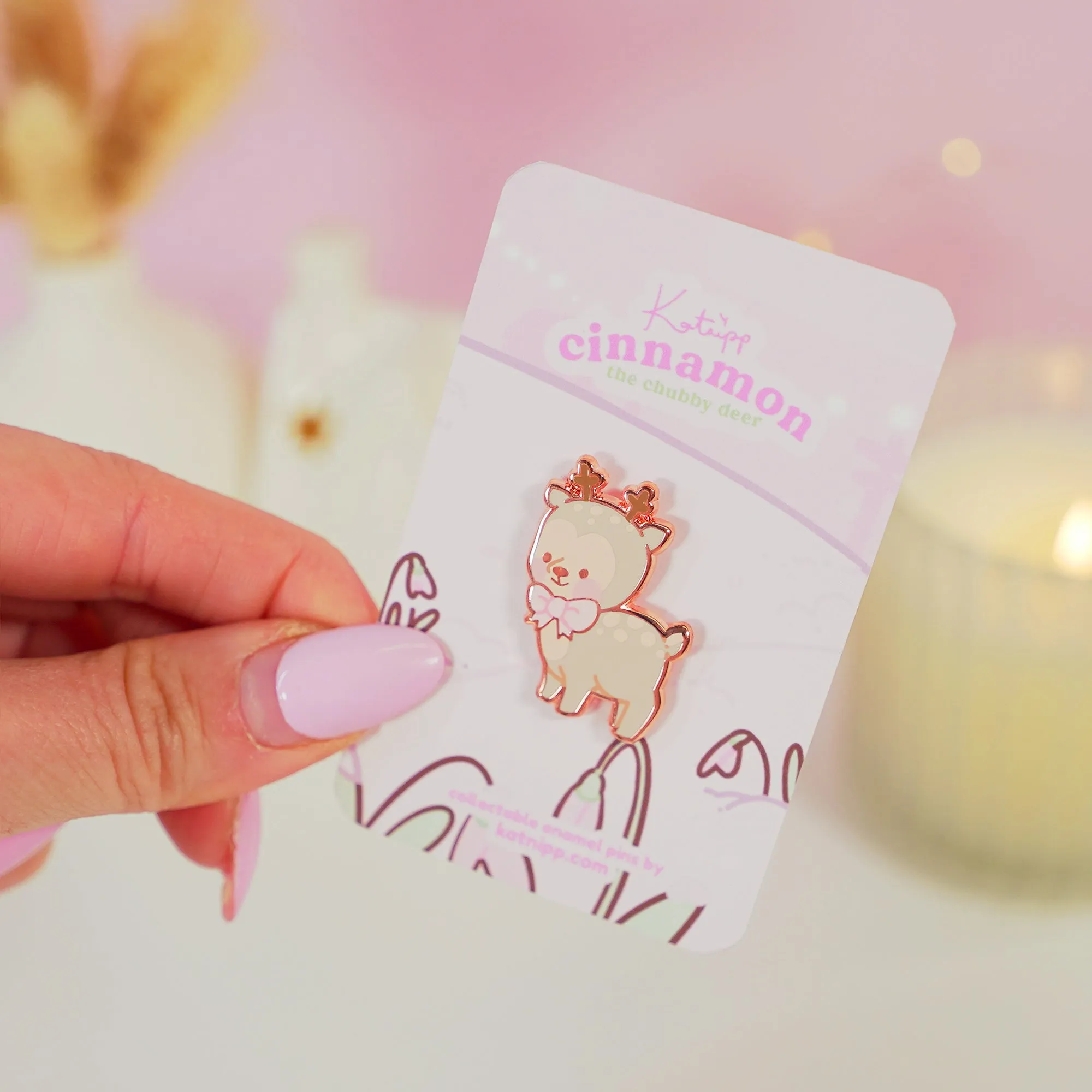 Cinnamon Pink Coquette Enamel Pin | Kawaii Aesthetic Reindeer Lapel Pin & Pastel Accessory