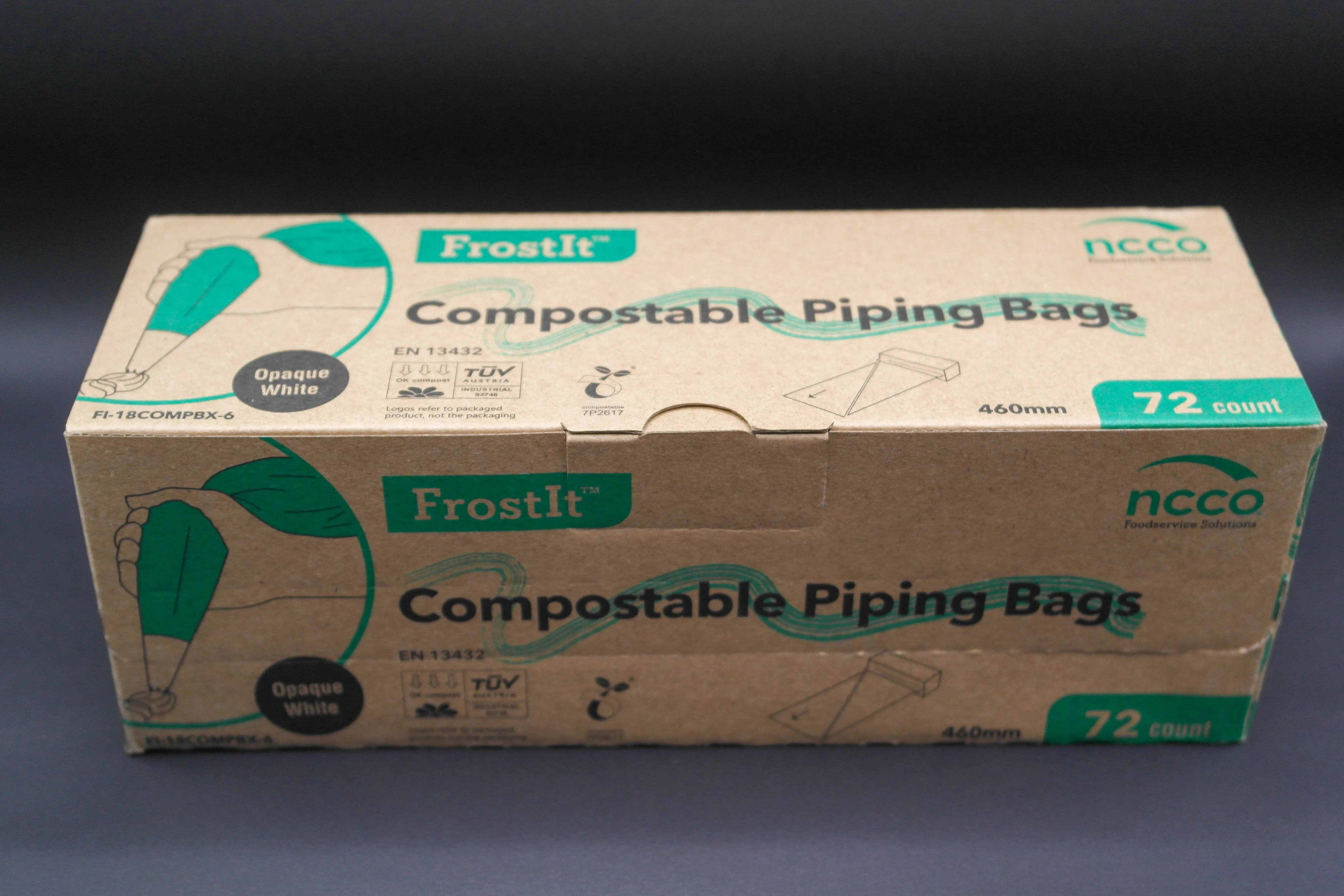 Compostable 18" piping bags 72 bags per roll. (460mm) opaque bags