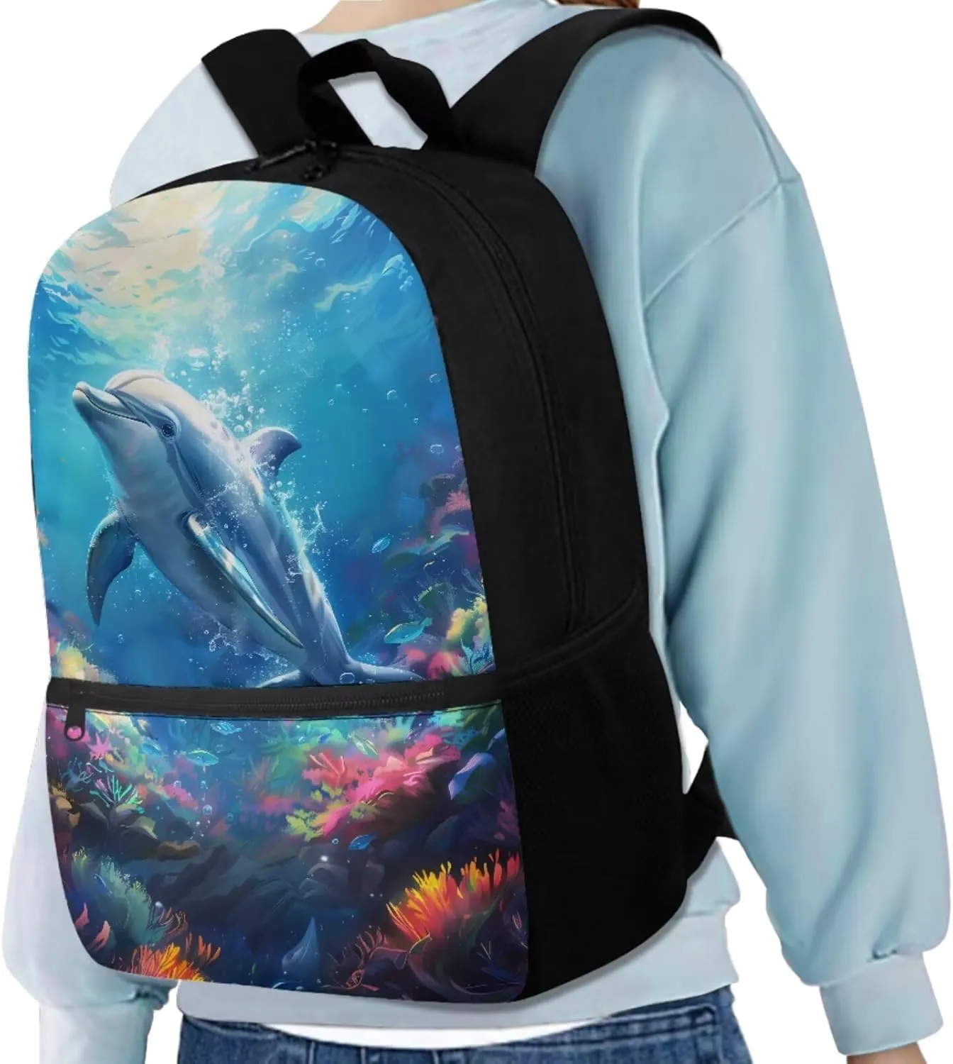 Dolyues Dolphin Boys Backpack Purse Age 6-8 4pcs Cool Backpack for Boys Lightweight Purse Bookbag for Boys 10-12 with Lunch Box Pencil Case and Insulate Bottle for Middle School Student Gifts