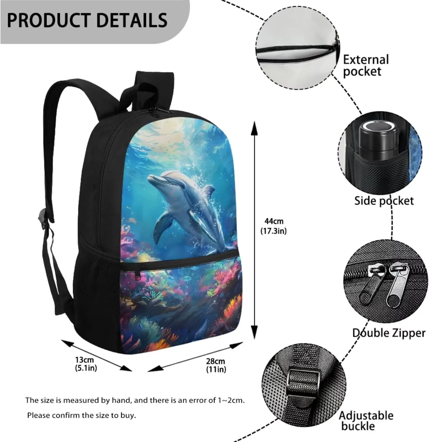 Dolyues Dolphin Boys Backpack Purse Age 6-8 4pcs Cool Backpack for Boys Lightweight Purse Bookbag for Boys 10-12 with Lunch Box Pencil Case and Insulate Bottle for Middle School Student Gifts