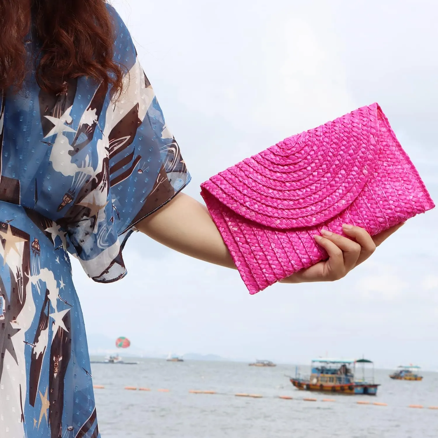 EVEOUT Women's Straw Clutch Handbag Summer Woven Purse Beach Holiday Wedding Handbag