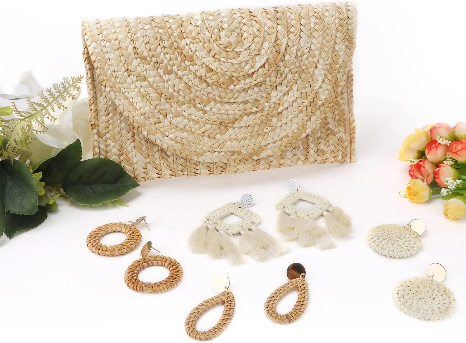 EVEOUT Women's Straw Clutch Handbag Summer Woven Purse Beach Holiday Wedding Handbag