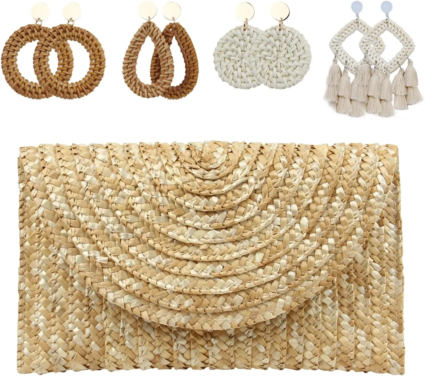 EVEOUT Women's Straw Clutch Handbag Summer Woven Purse Beach Holiday Wedding Handbag