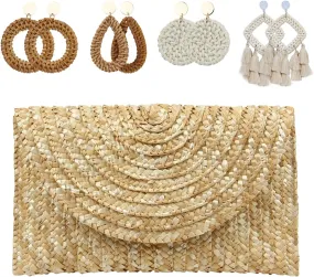 EVEOUT Women's Straw Clutch Handbag Summer Woven Purse Beach Holiday Wedding Handbag