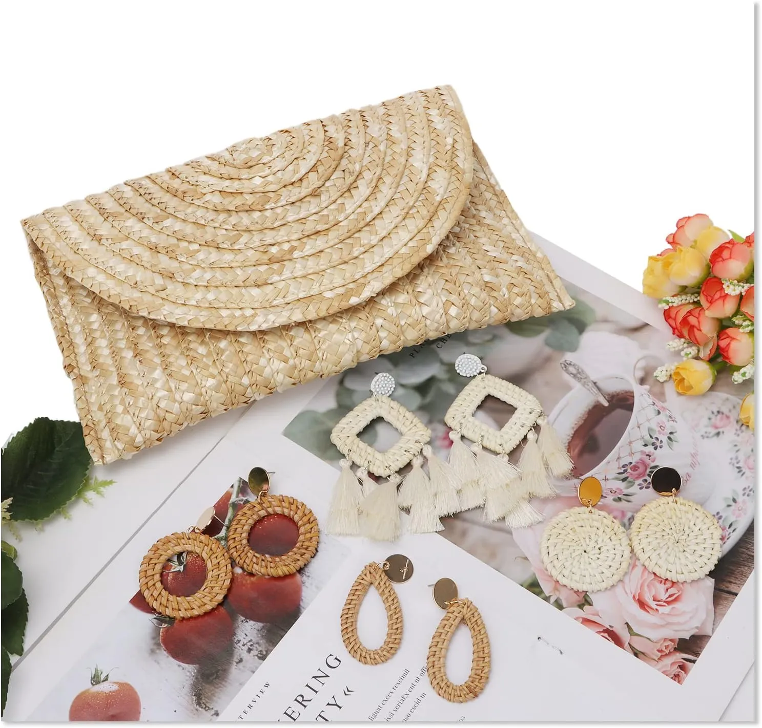EVEOUT Women's Straw Clutch Handbag Summer Woven Purse Beach Holiday Wedding Handbag
