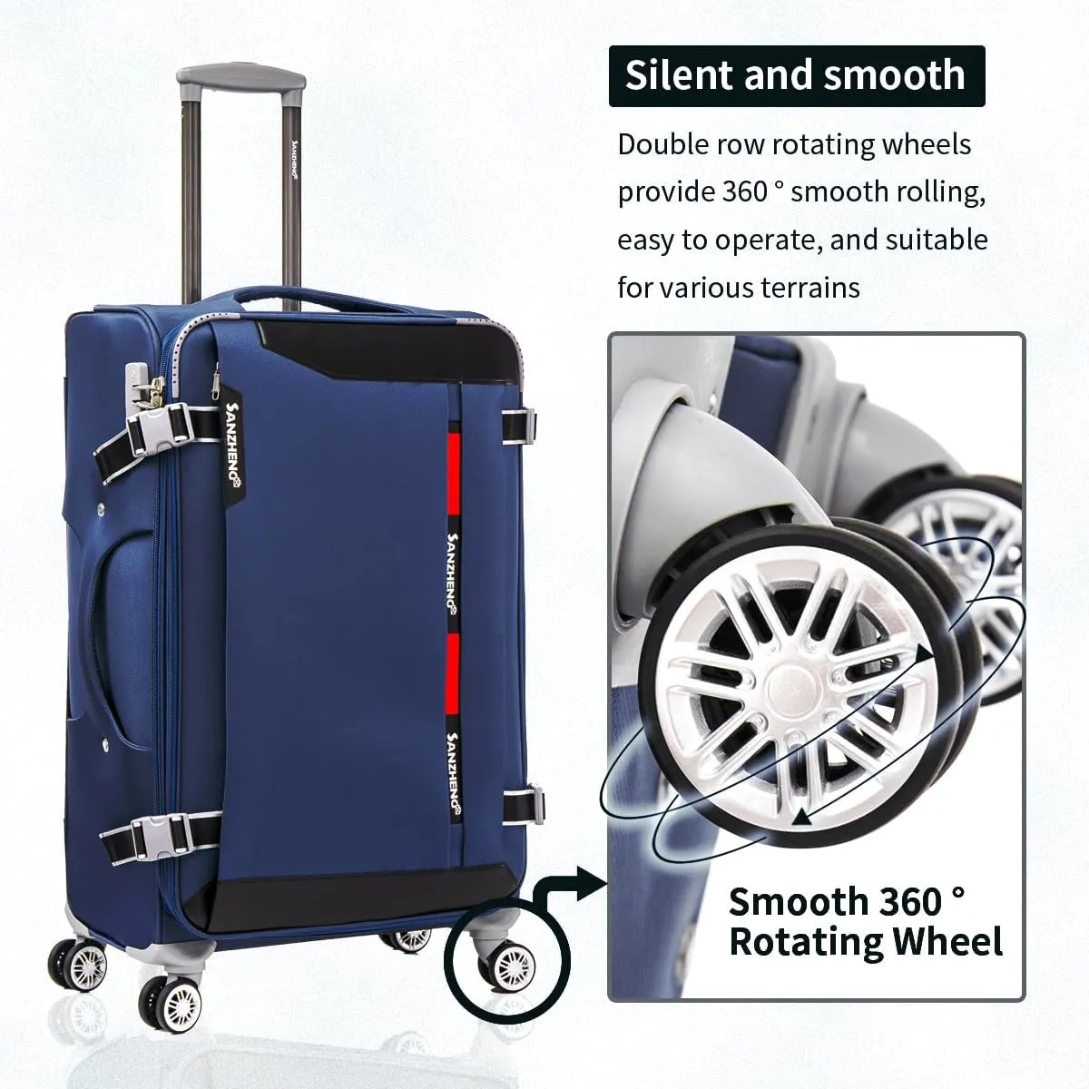 Fabric Softside 4-Piece Luggage Set, Lightweight Travel Suitcases with TSA Lock, Spinner Wheels, and Telescopic Handle, Ideal for Carry-On (Blue, 20/24/28/32inch)