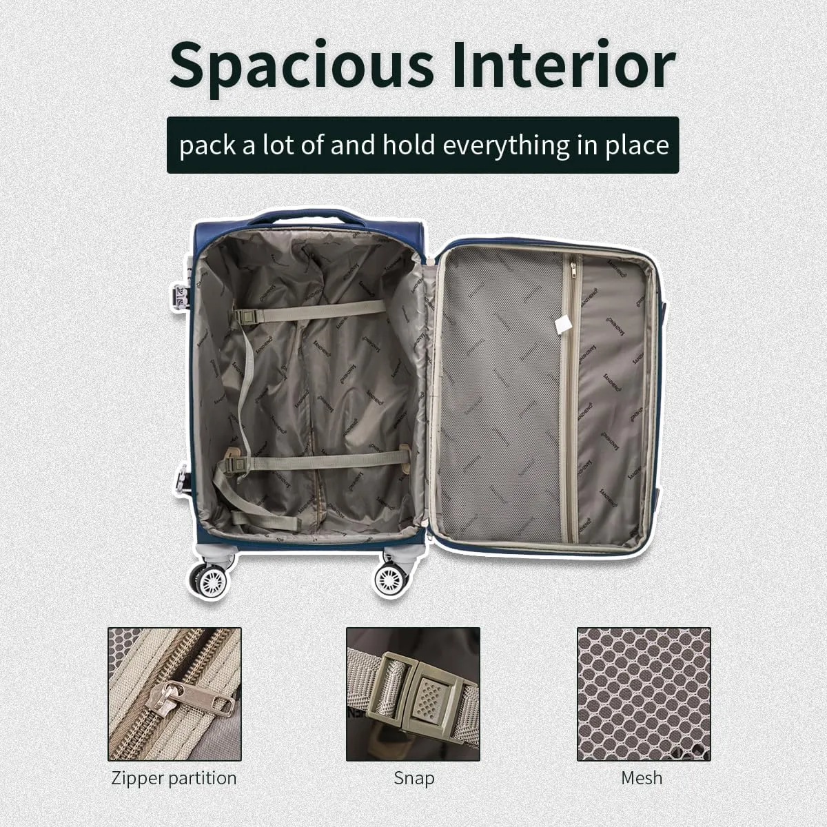 Fabric Softside 4-Piece Luggage Set, Lightweight Travel Suitcases with TSA Lock, Spinner Wheels, and Telescopic Handle, Ideal for Carry-On (Blue, 20/24/28/32inch)