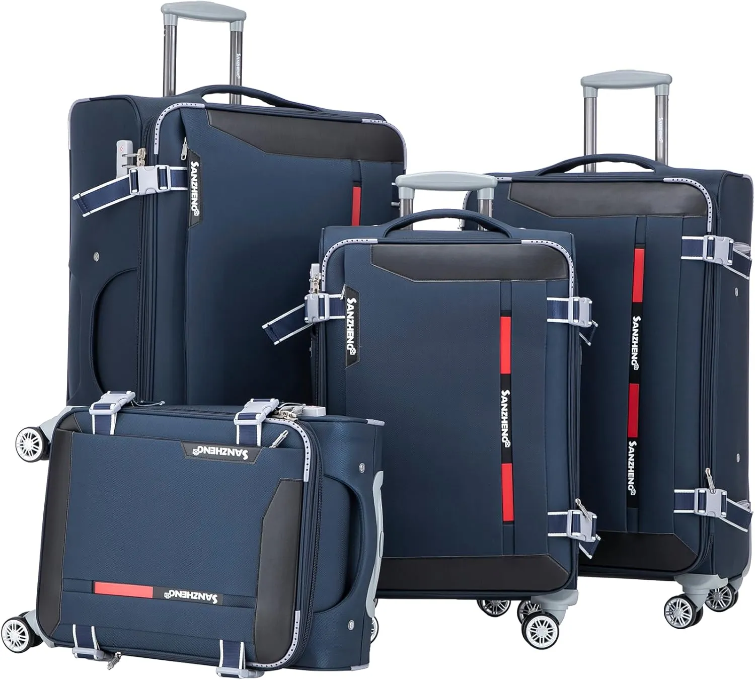 Fabric Softside 4-Piece Luggage Set, Lightweight Travel Suitcases with TSA Lock, Spinner Wheels, and Telescopic Handle, Ideal for Carry-On (Blue, 20/24/28/32inch)