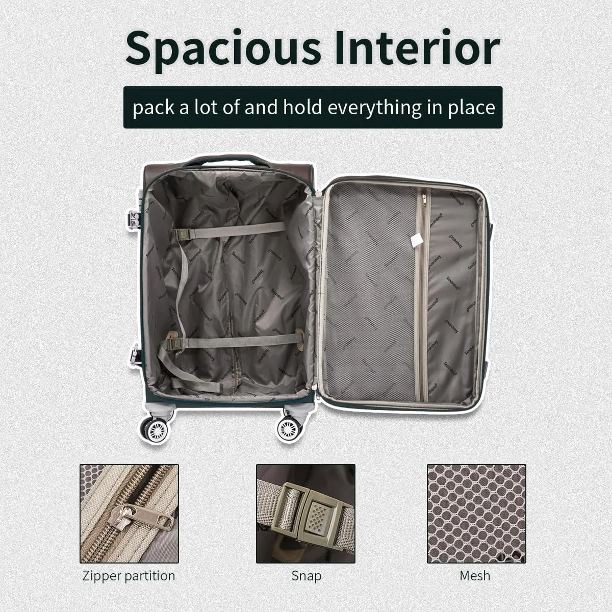 Fabric Softside 4-Piece Luggage Set, Lightweight Travel Suitcases with TSA Lock, Spinner Wheels, and Telescopic Handle, Ideal for Carry-On (Coffee, 20/24/28/32inch)