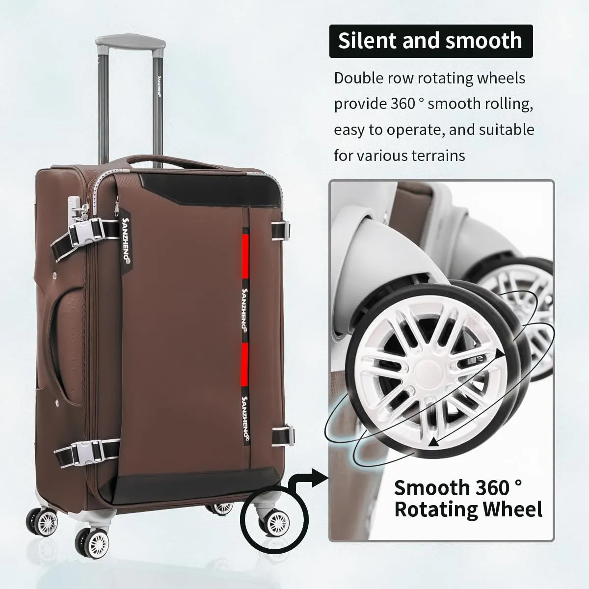 Fabric Softside 4-Piece Luggage Set, Lightweight Travel Suitcases with TSA Lock, Spinner Wheels, and Telescopic Handle, Ideal for Carry-On (Coffee, 20/24/28/32inch)