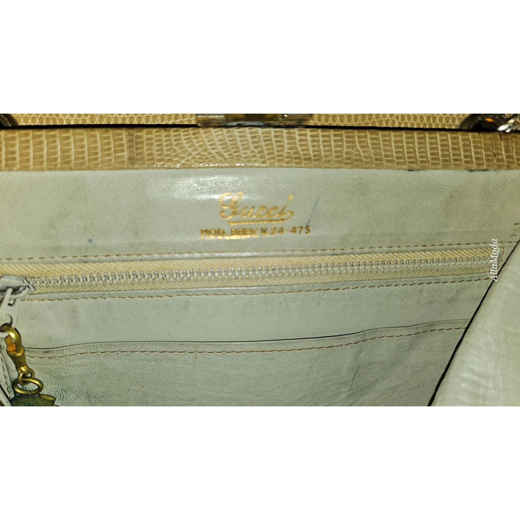 Gucci honey reptile leather two way bucket bag w chain strap