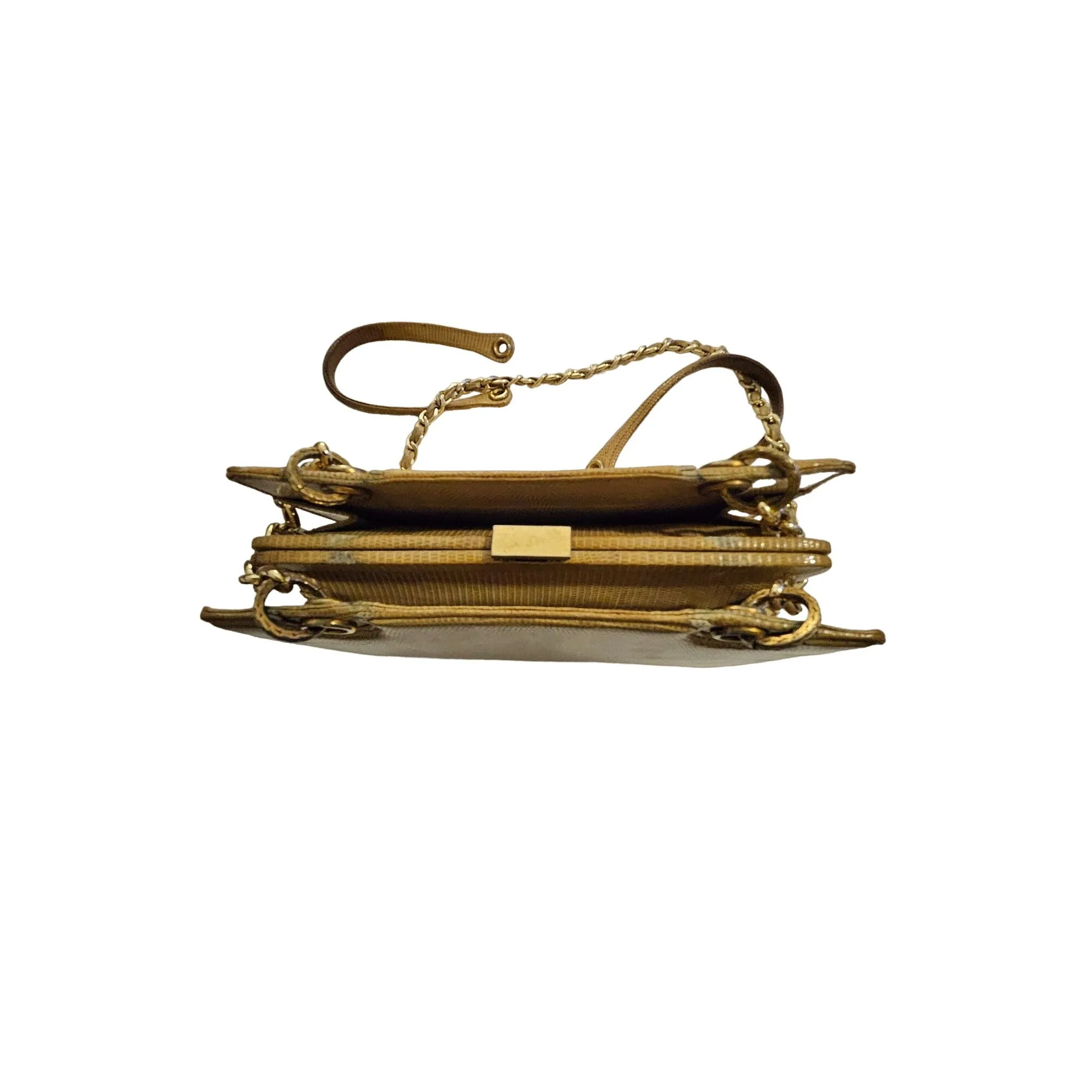 Gucci honey reptile leather two way bucket bag w chain strap