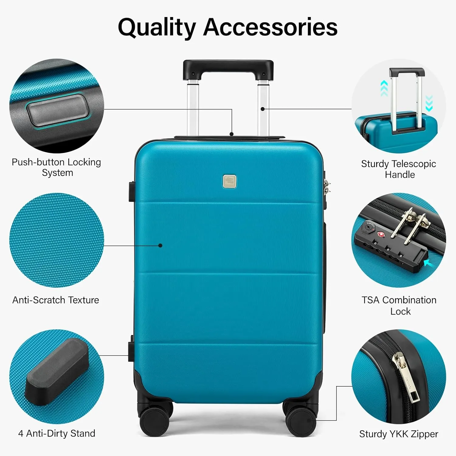 Hanke 26 Inch Checked Luggage Medium Hard Shell Suitcases with Wheels Lightweight Hard Case Luggage for Women Men(Caribbean Blue)