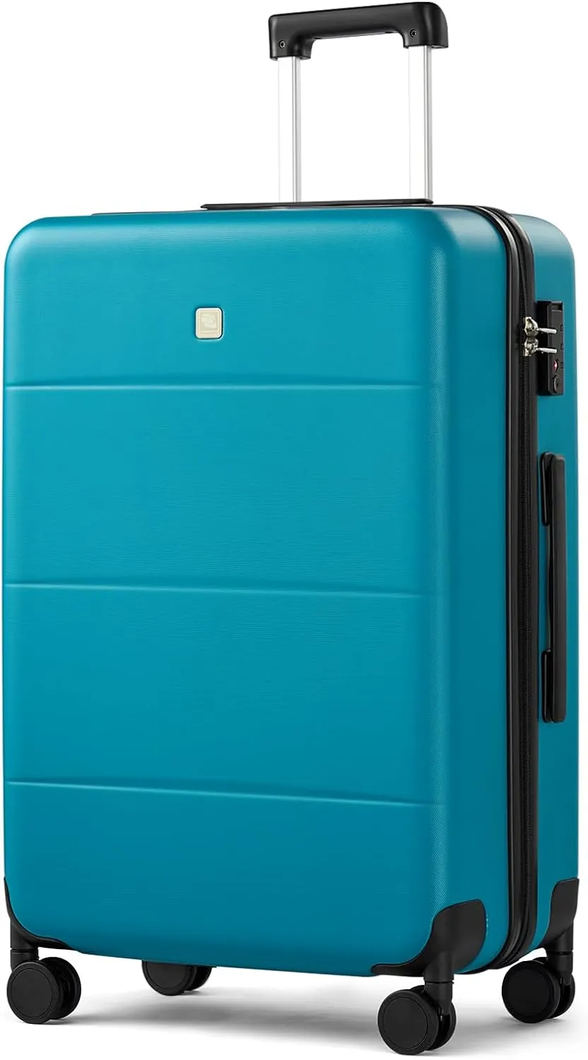 Hanke 26 Inch Checked Luggage Medium Hard Shell Suitcases with Wheels Lightweight Hard Case Luggage for Women Men(Caribbean Blue)