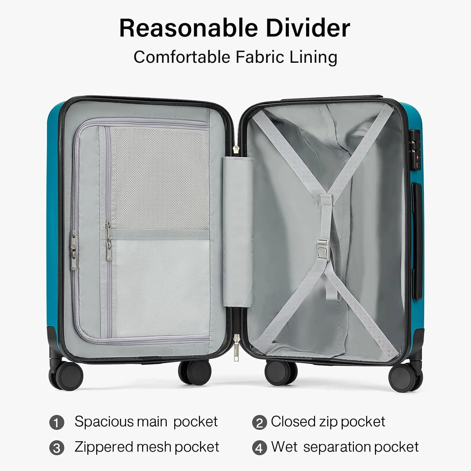 Hanke 26 Inch Checked Luggage Medium Hard Shell Suitcases with Wheels Lightweight Hard Case Luggage for Women Men(Caribbean Blue)