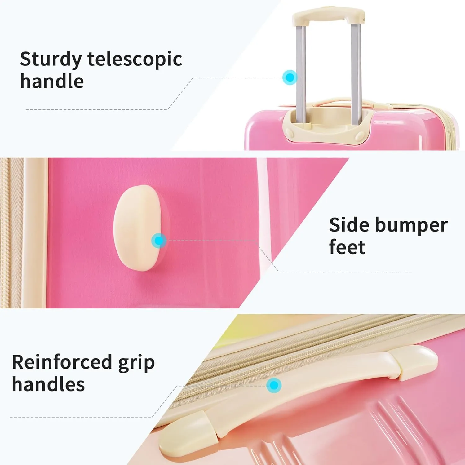 Hard Luggage Sets 3 Piece with Spinner Wheels, Gradient Color Luggage Sets with TSA Lock for Women Girls Teens, Expandable, Lightweight (20/24/28) (Pink Multi)