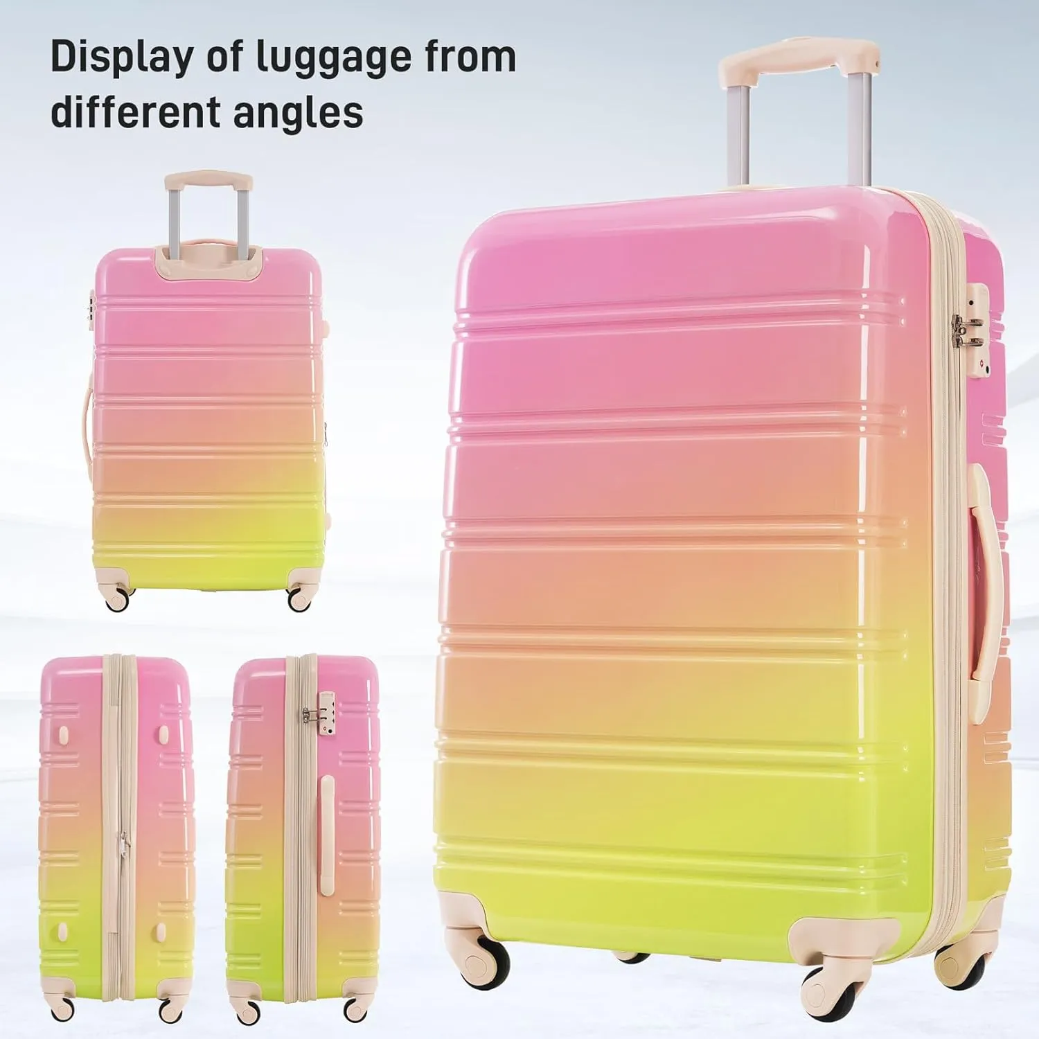 Hard Luggage Sets 3 Piece with Spinner Wheels, Gradient Color Luggage Sets with TSA Lock for Women Girls Teens, Expandable, Lightweight (20/24/28) (Pink Multi)