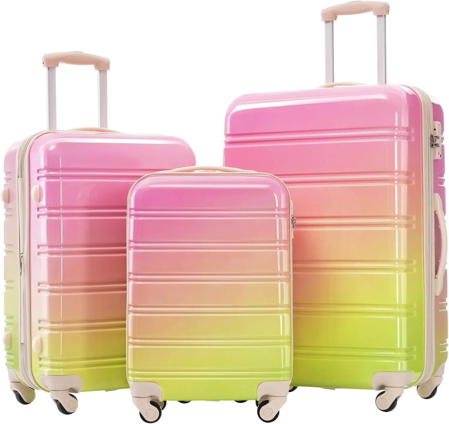 Hard Luggage Sets 3 Piece with Spinner Wheels, Gradient Color Luggage Sets with TSA Lock for Women Girls Teens, Expandable, Lightweight (20/24/28) (Pink Multi)