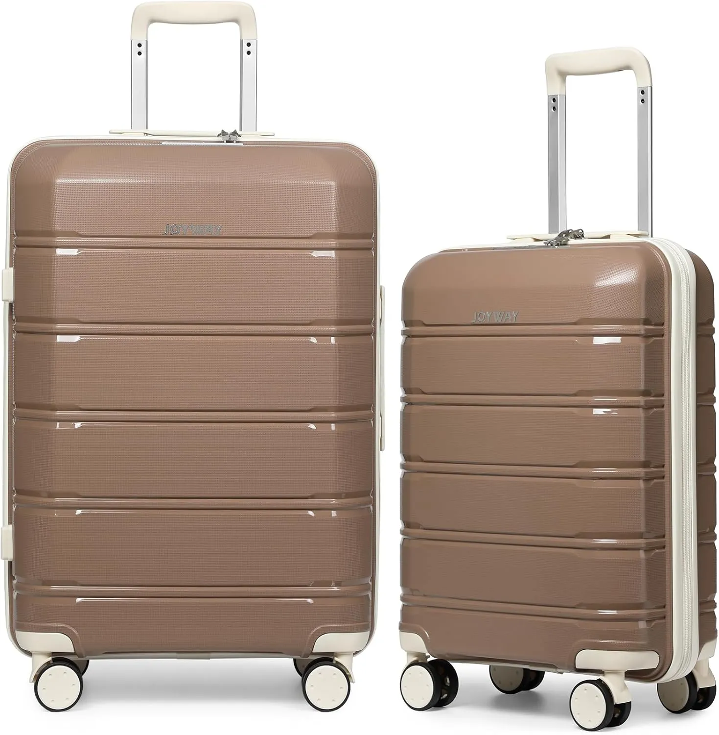 Joyway 2 Piece Carry On Luggage Sets, Lightweight Rolling Hardside Checked with TSA Lock Suitcase with Spinner Wheels for Women and Men Travel Baggage 20" and 24" Chocolate