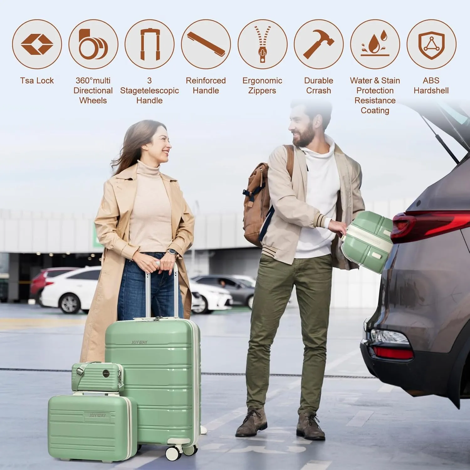 Joyway 20 and 24 Carry On Luggage Sets, Lightweight Rolling Hardside Checked with TSA Lock Suitcase with Spinner Wheels for Women and Men Travel Baggage Green 4 Piece