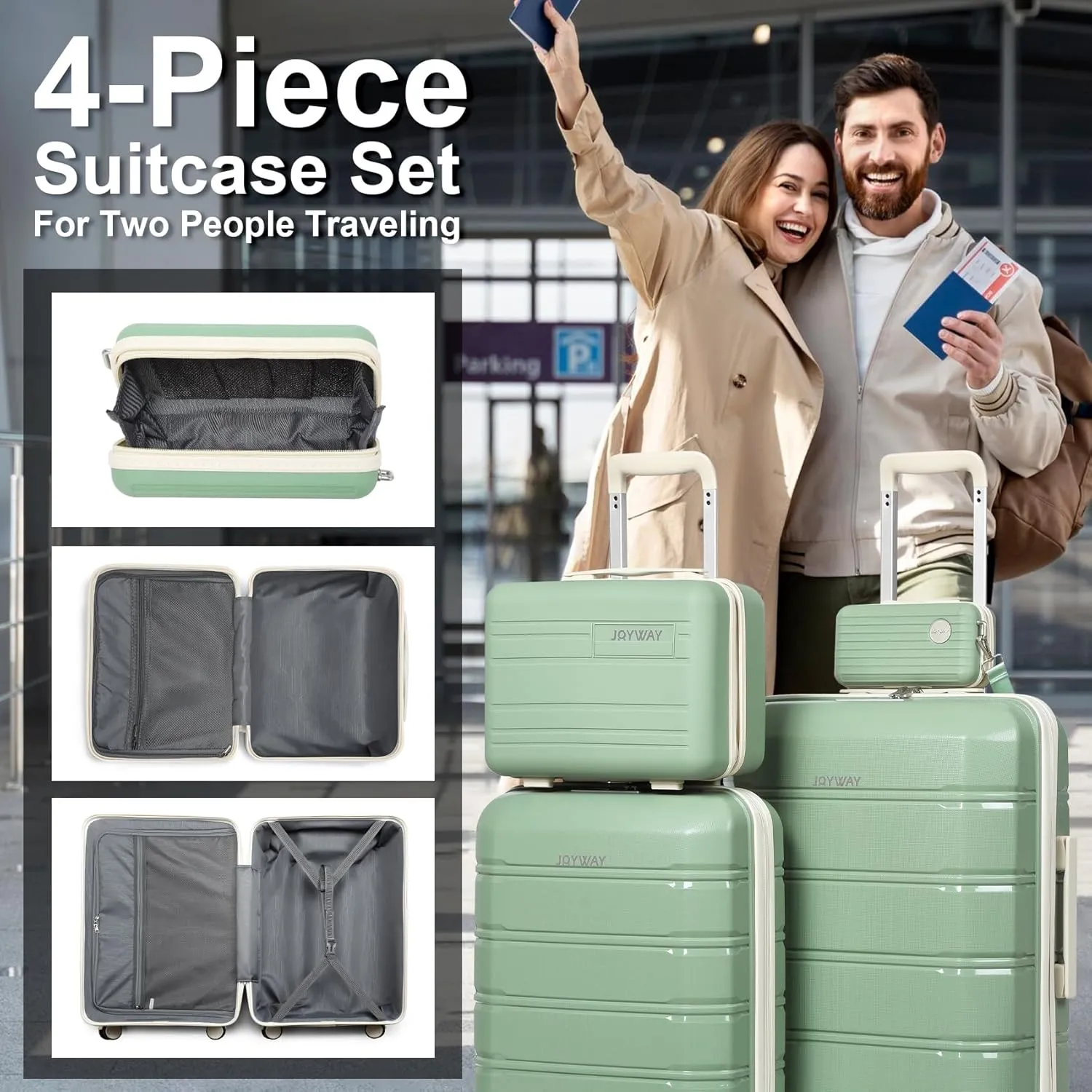Joyway 20 and 24 Carry On Luggage Sets, Lightweight Rolling Hardside Checked with TSA Lock Suitcase with Spinner Wheels for Women and Men Travel Baggage Green 4 Piece
