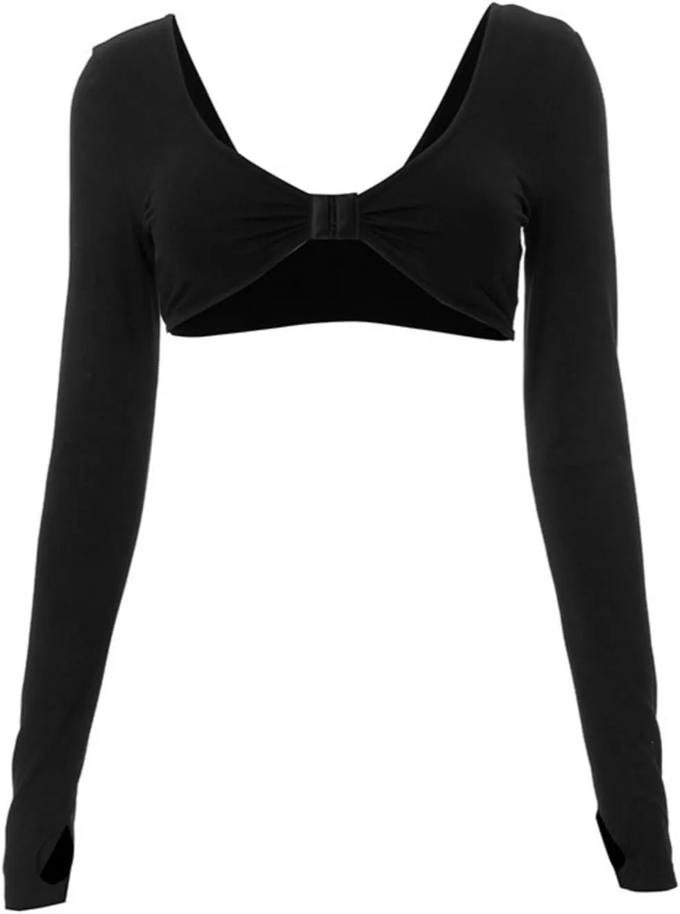Long Sleeve Crop Top V Neck Front Knot Shirt Slim Fit Sexy Casual Style Minimalist Bodycon Cutout Shirt