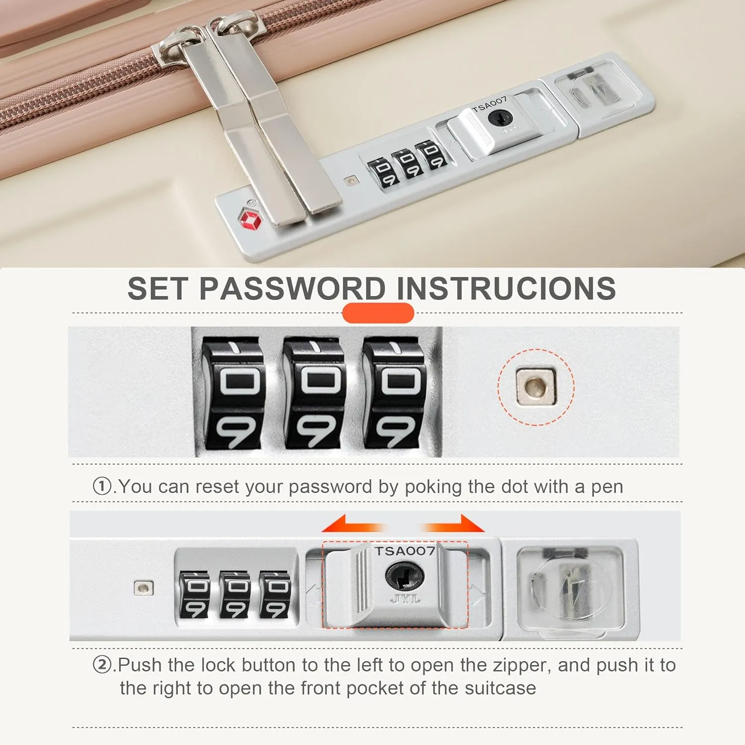 Merax Hardside Luggage 3Piece Front Opening Suitcase Sets with USB Port ABS, Cream Gold, 20/24/28 in