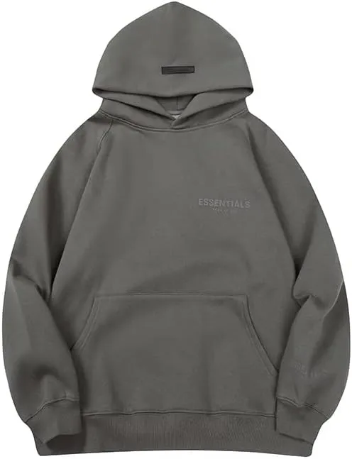 Minimalist Hooded Sweatshirt, Eseentials Fleece Black Silicone Print, Couple Fashion Streetwear