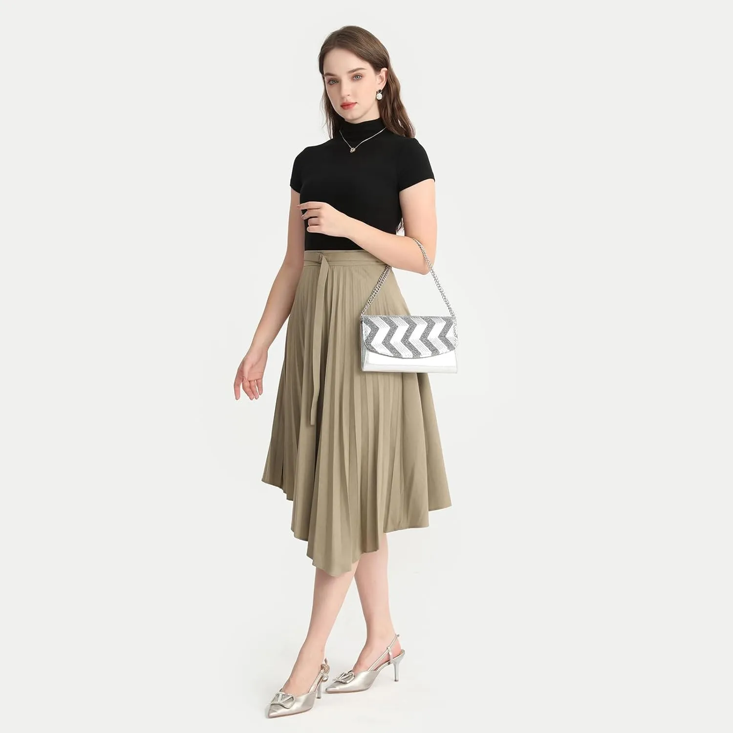 Miss Lulu Clutches Damen Kleine Kettentasche Damen Brieftaschen Umhngetasche Clutches Schultertasche Party Pailletten Synthetische