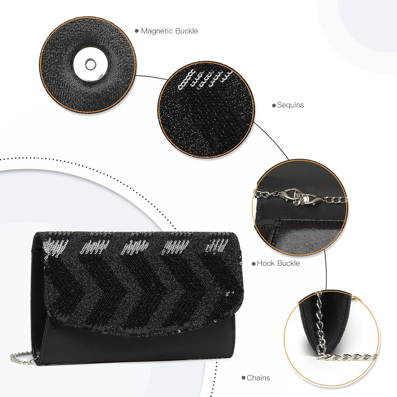 Miss Lulu Clutches Damen Kleine Kettentasche Damen Brieftaschen Umhngetasche Clutches Schultertasche Party Pailletten Synthetische