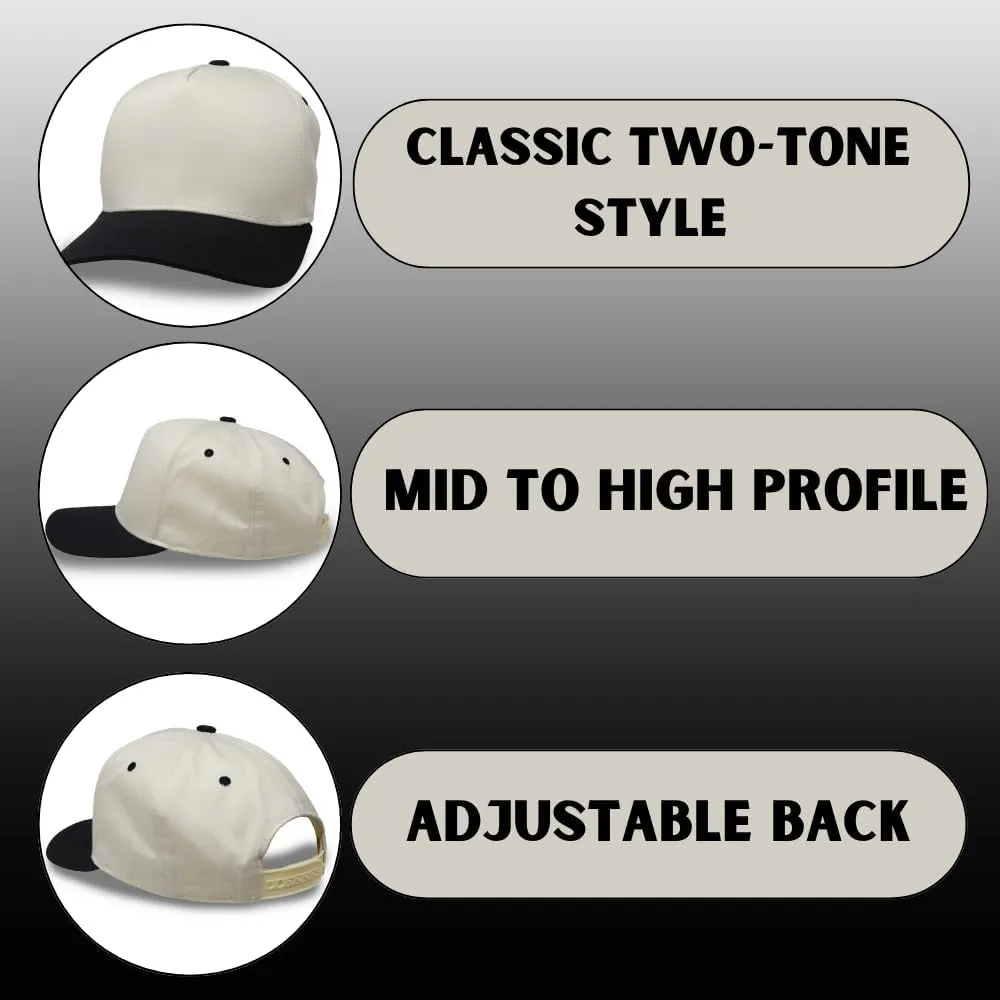 Plain Two-Tone Snapback Hat - Classic Hat for Men & Women - Minimalist Blank Cap Adjustable