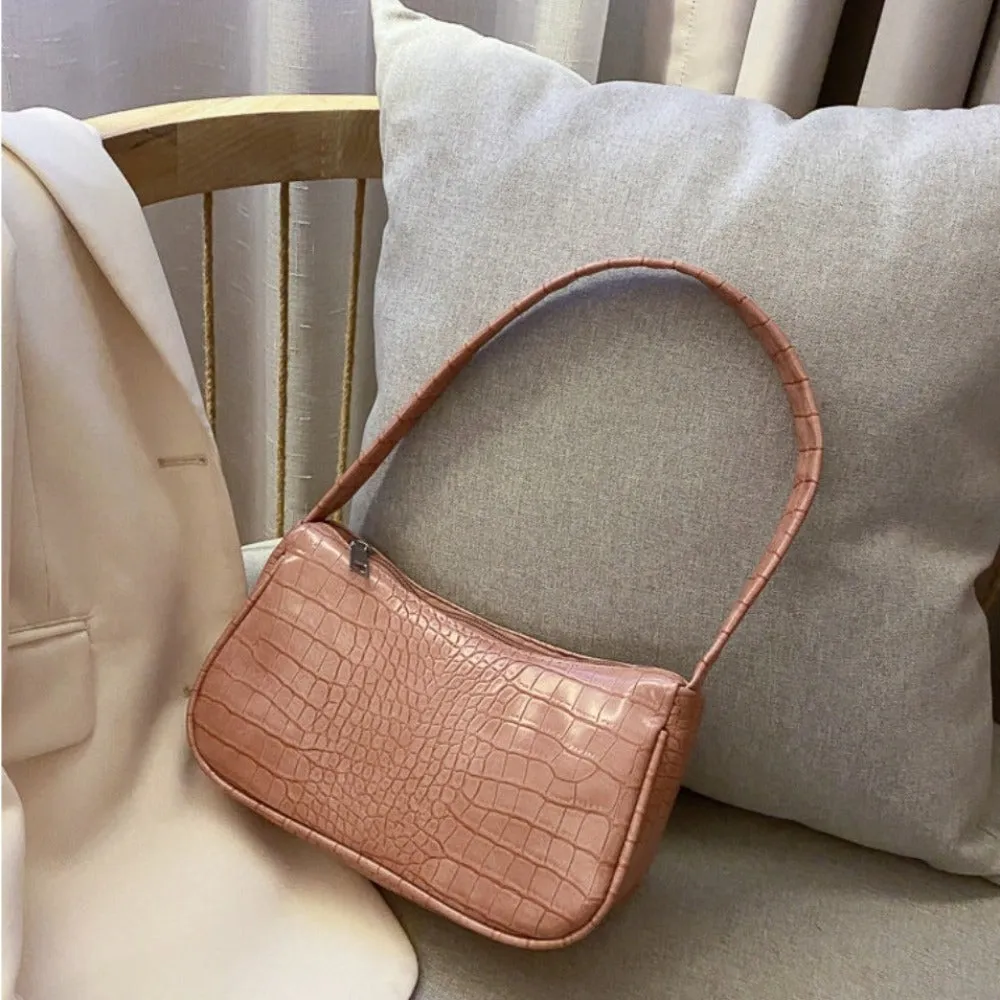 Retro Classic Crocodile Pattern Clutch Shoulder Bag with Zipper Closure