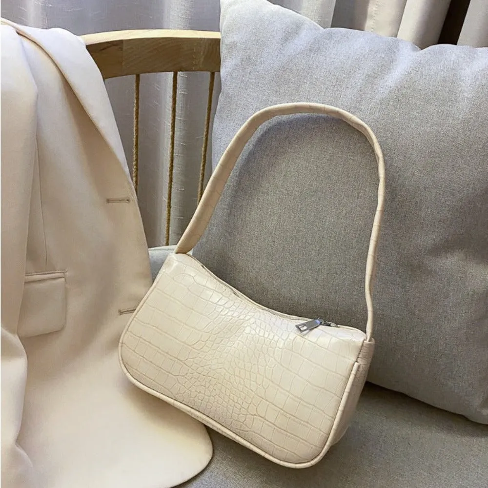 Retro Classic Crocodile Pattern Clutch Shoulder Bag with Zipper Closure