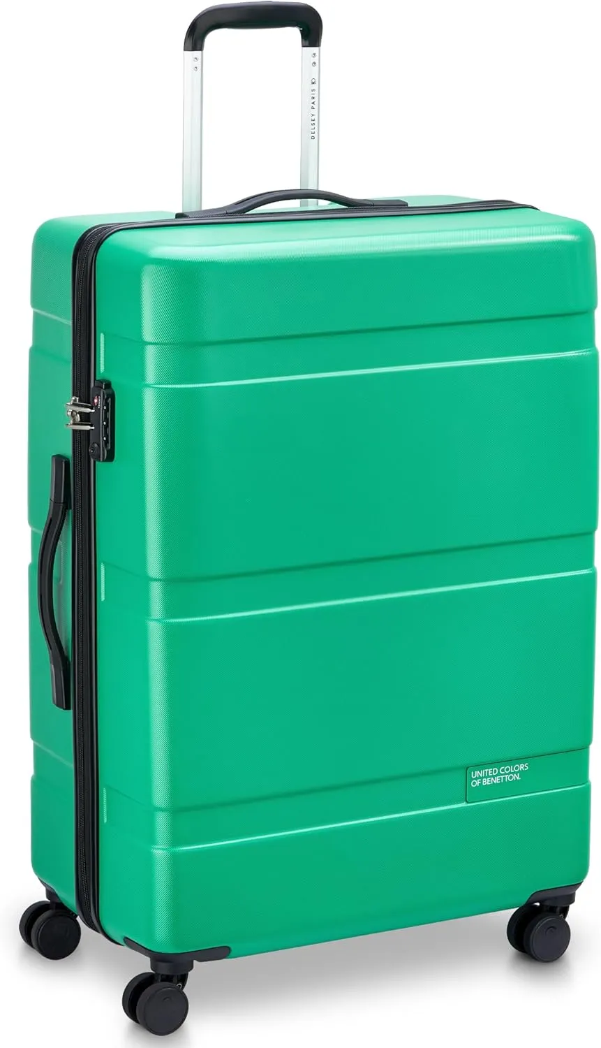 United Colors of Benetton Now Hardside Luggage with Spinner Wheels, Green, Checked-Large 27 Inch