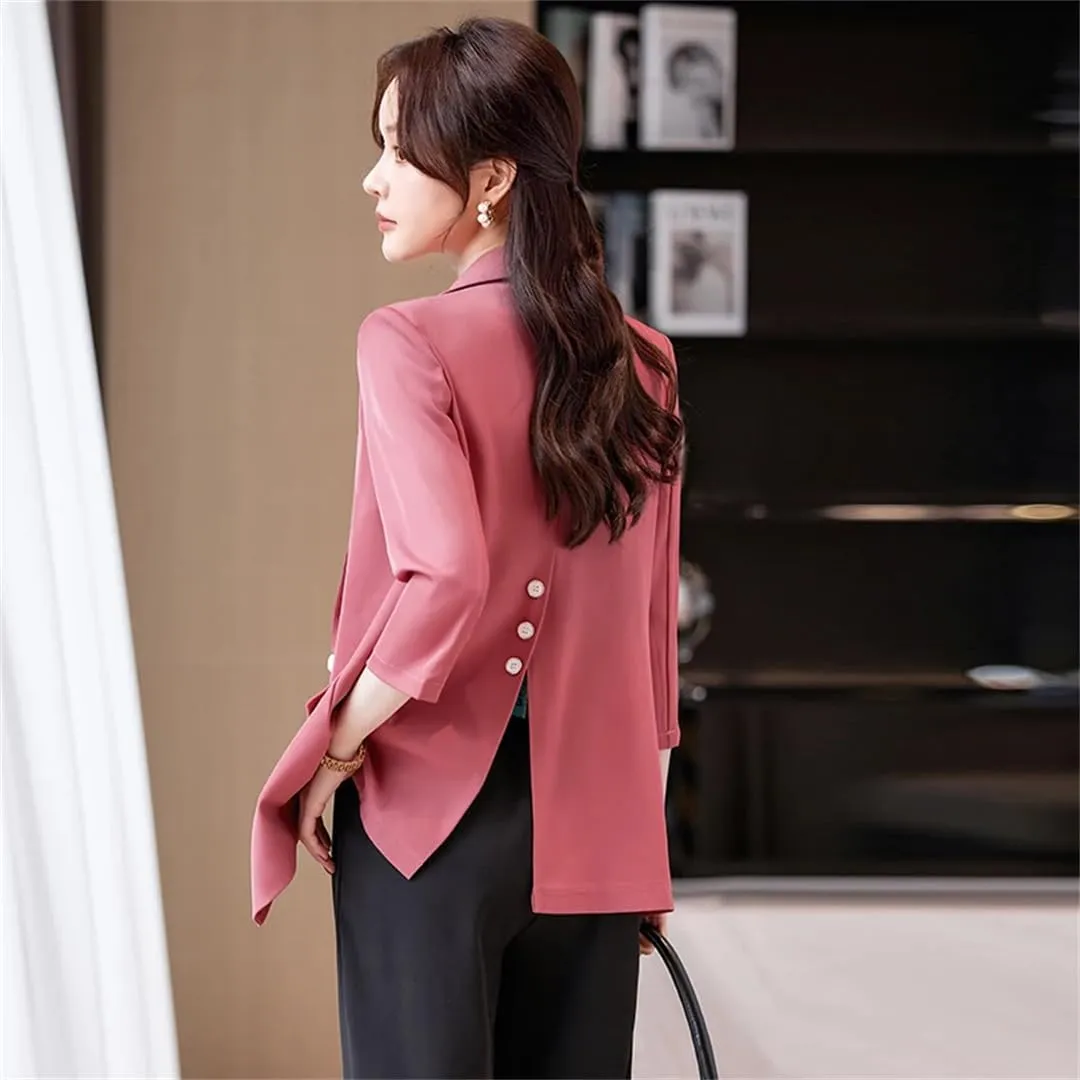 Women Summer Trend Minimalist Slim Fit Versatile Solid Color Button Half Sleeve Suit Jacket